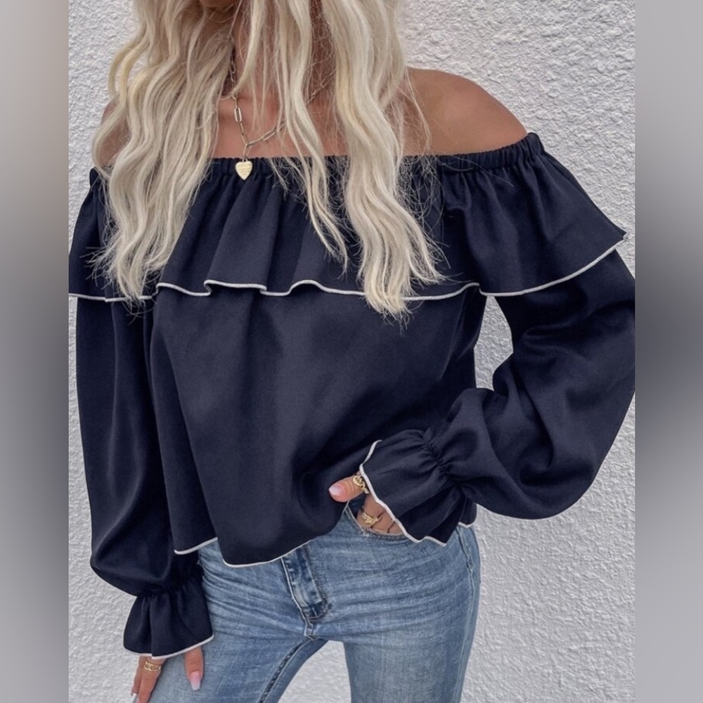 Zara Black Off-Shoulder Ruffle Top